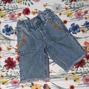 Floral Embroidered Kids Denim Shorts